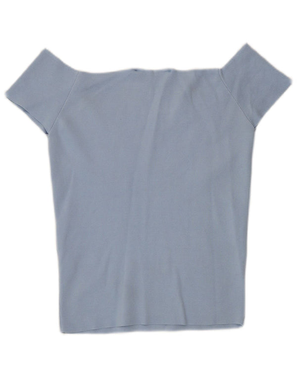 Zara Damen Crop Off Shoulder Top UK 12 Mittelblaues Polyamid