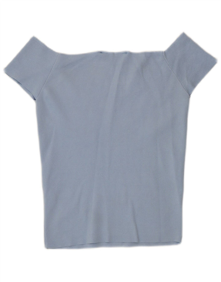 Zara Damen Crop Off Shoulder Top UK 12 Mittelblaues Polyamid