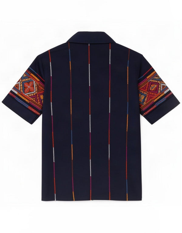 Vintage Damen Kurzarmhemd UK 12 Medium Navy Blue Geometrisch
