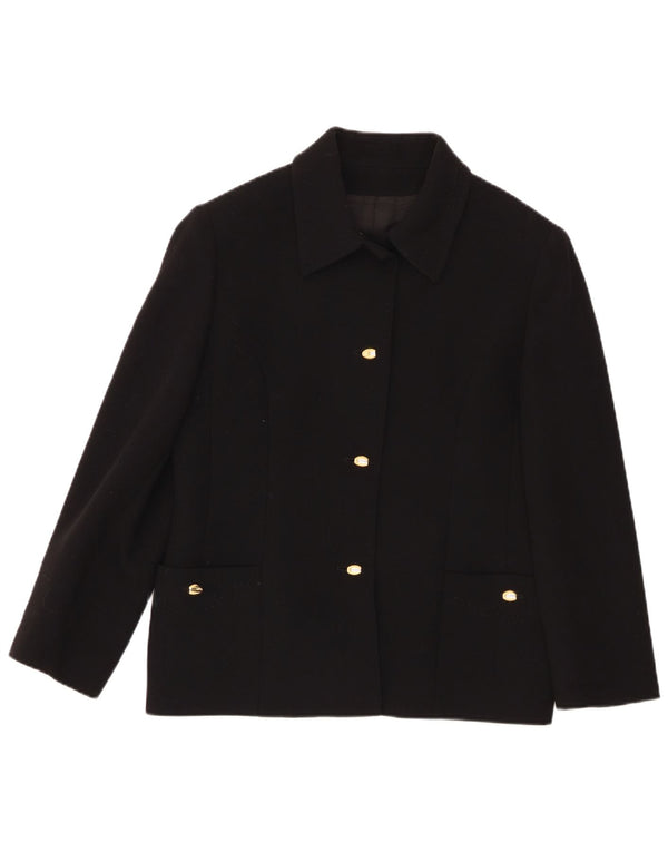Vintage Damen 3-Knopf-Blazerjacke UK 18 XL Schwarze Wolle