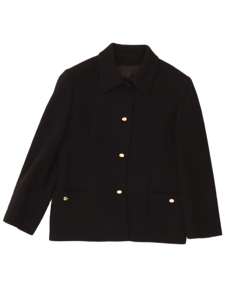 Vintage Damen 3-Knopf-Blazerjacke UK 18 XL Schwarze Wolle