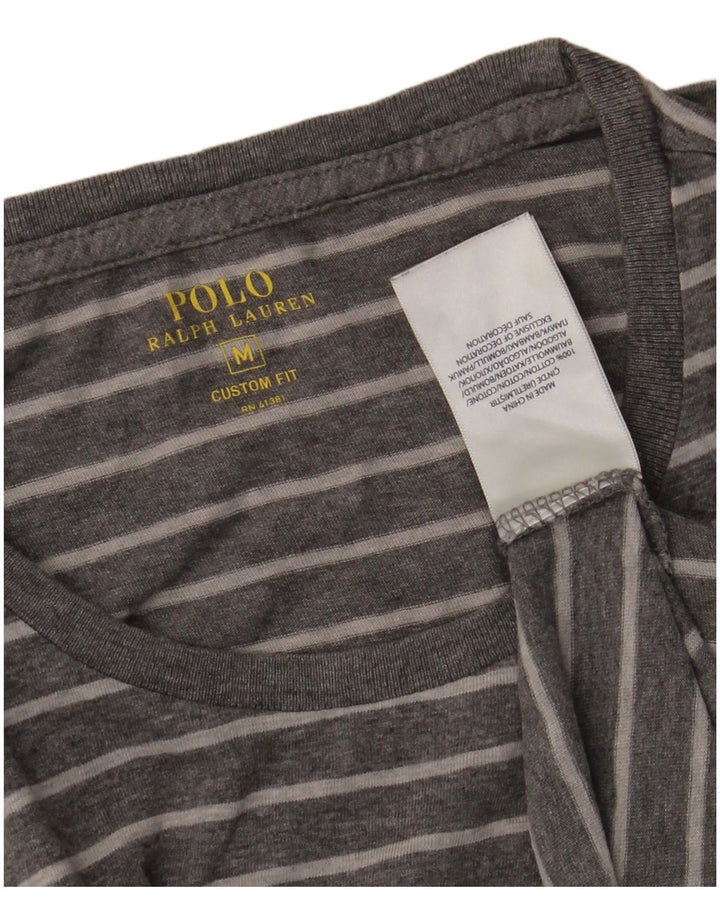 Polo Ralph Lauren Herren-T-Shirt-Oberteil aus mittelgrauer, gestreifter Baumwolle