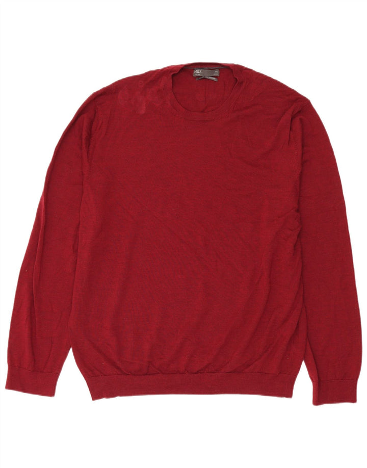 Marks & Spencer Herren-Pullover mit Rundhalsausschnitt, XL, rote Merinowolle