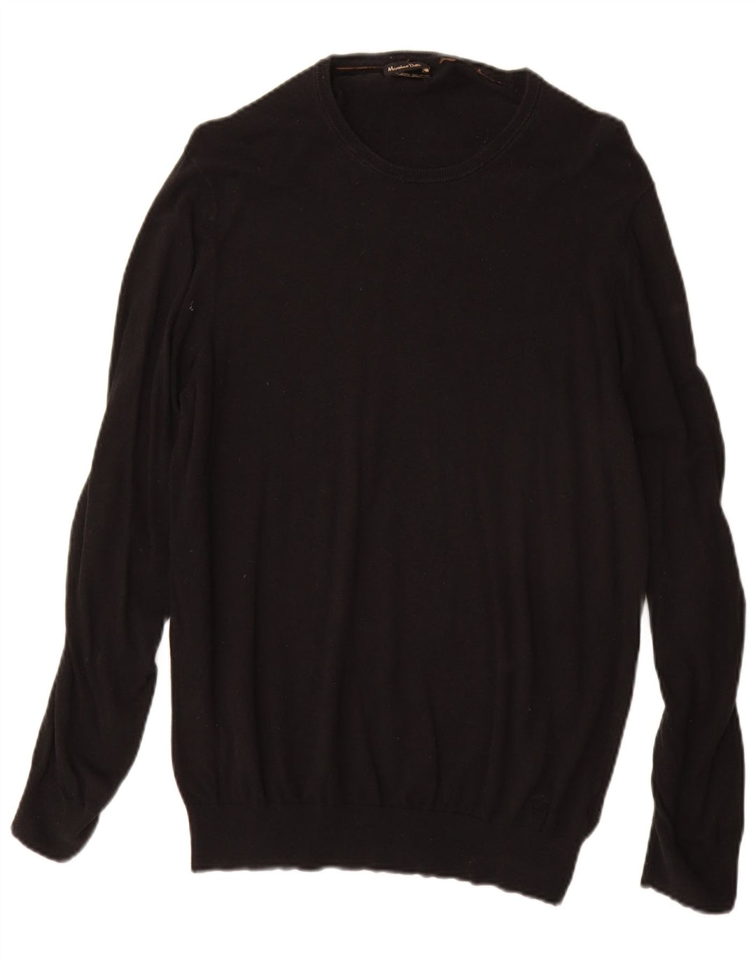 Massimo Dutti Herren-Pullover mit U-Boot-Ausschnitt, Größe S, schwarze Baumwolle