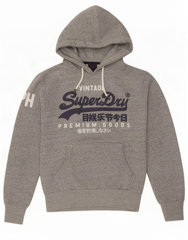 Superdry Mens Graphic Hoodie Jumper Small Grey Flecked Cotton