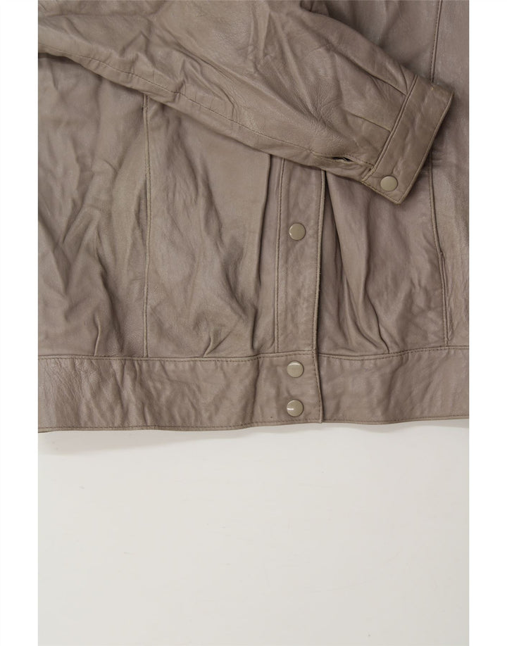 VINTAGE Womens Leather Jacket UK 14 Medium Grey Leather Vintage Vintage and Second-Hand Vintage from Messina Hembry 