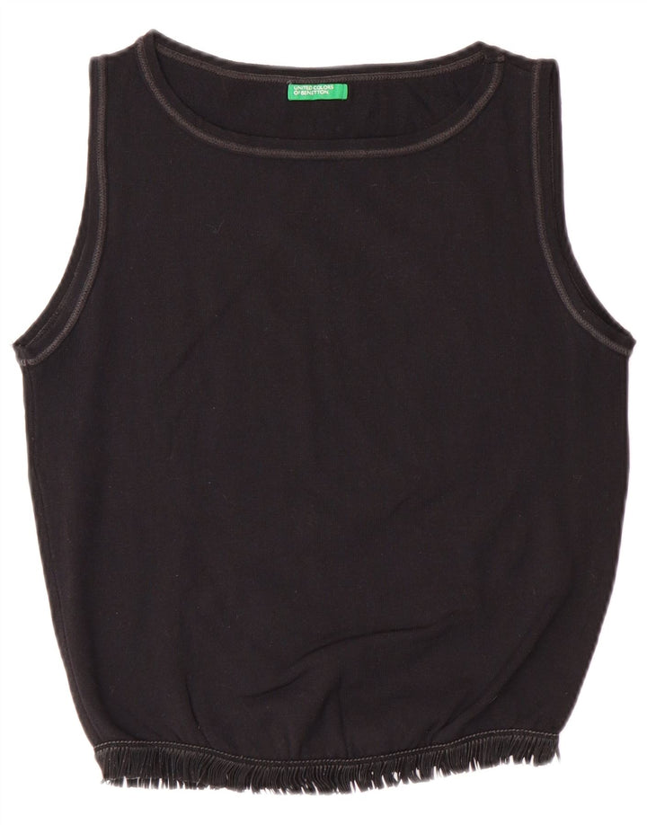 BENETTON Damen Crop Vest Top UK 12 Medium Schwarz Polyamid