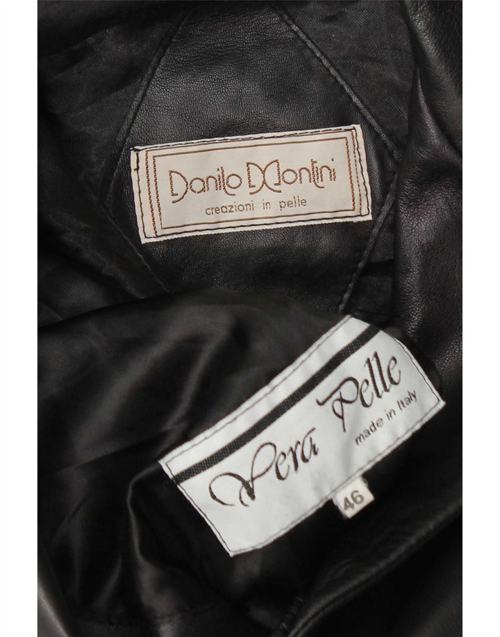 Vintage Damen 3 Knopf Leder Blazer Jacke IT 46 Großes schwarzes Leder