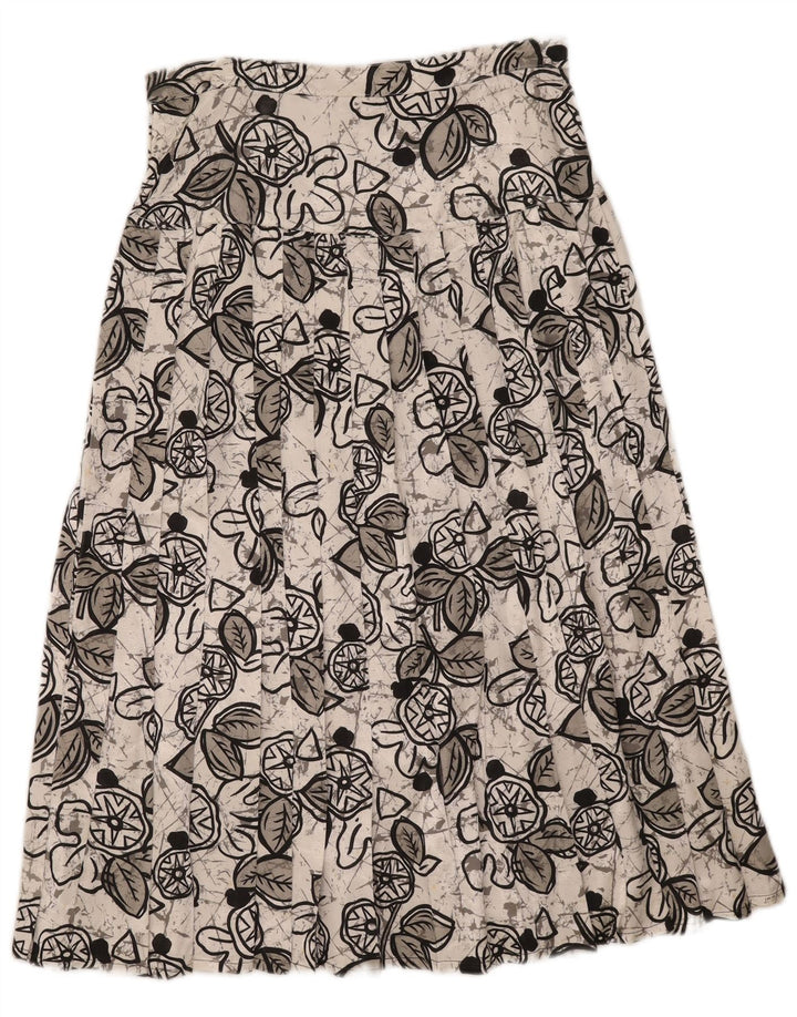 Vintage Damen Midi Faltenrock W29 Mittelweiß geblümt