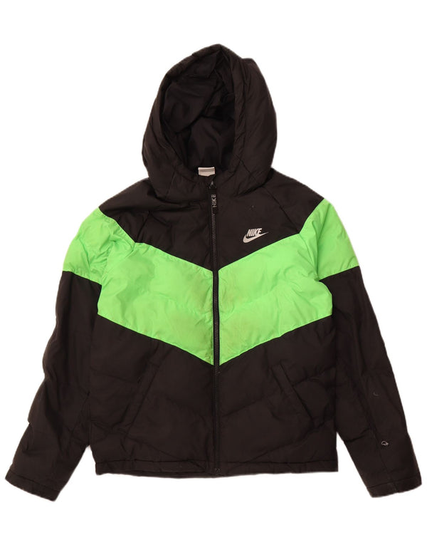 NIKE Wattierte Jungenjacke mit Kapuze, 13–14 Jahre, XL, schwarzes Colourblock-Polyester
