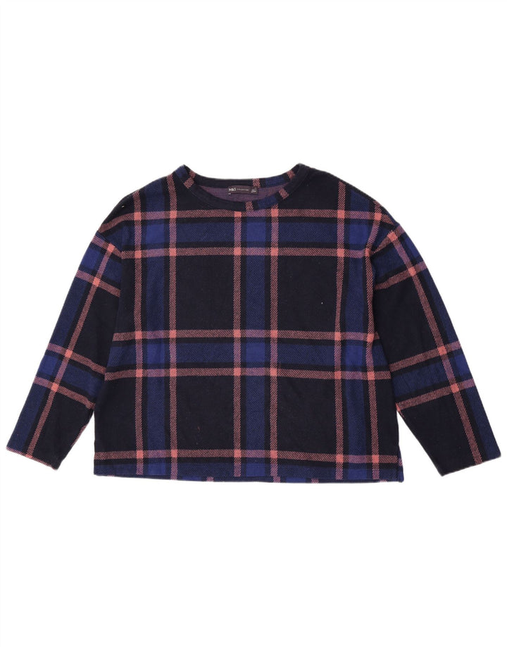 Marks & Spencer Damen Crop Top Langarm UK 16 Large Marineblau kariert