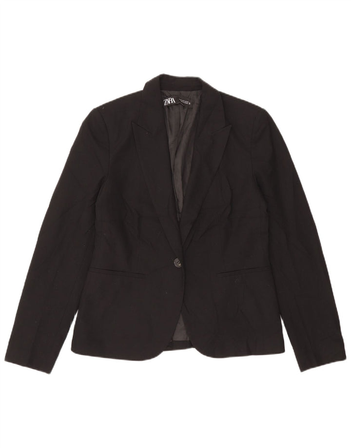 Zara Damen 1-Knopf-Blazerjacke EU 38 Small Schwarz Polyester