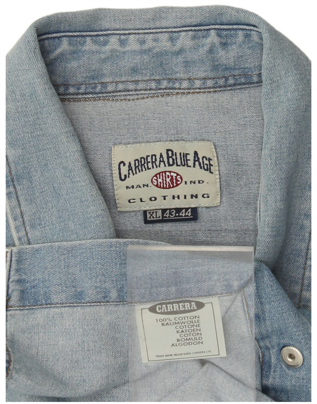 CARRERA Ärmelloses Herren-Jeanshemd, Größe 43/44 XL, blaue Baumwolle