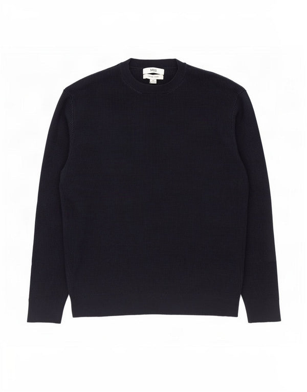 Marks & Spencer Herren-Pullover mit Rundhalsausschnitt, 2XL, marineblaue Baumwolle