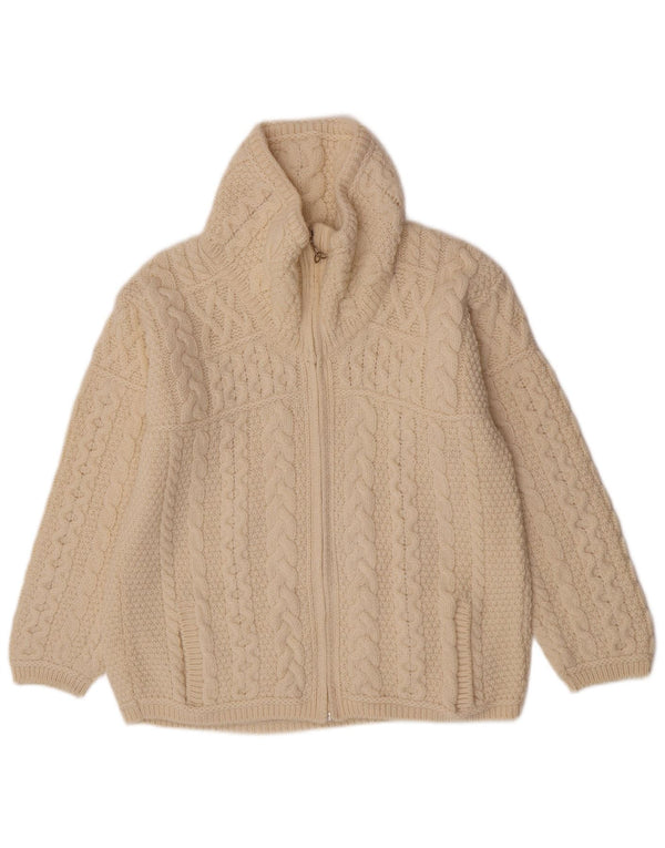 Aran Crafts Damen-Cardigan mit durchgehendem Reißverschluss, UK 16, Größe L, gebrochenes Weiß