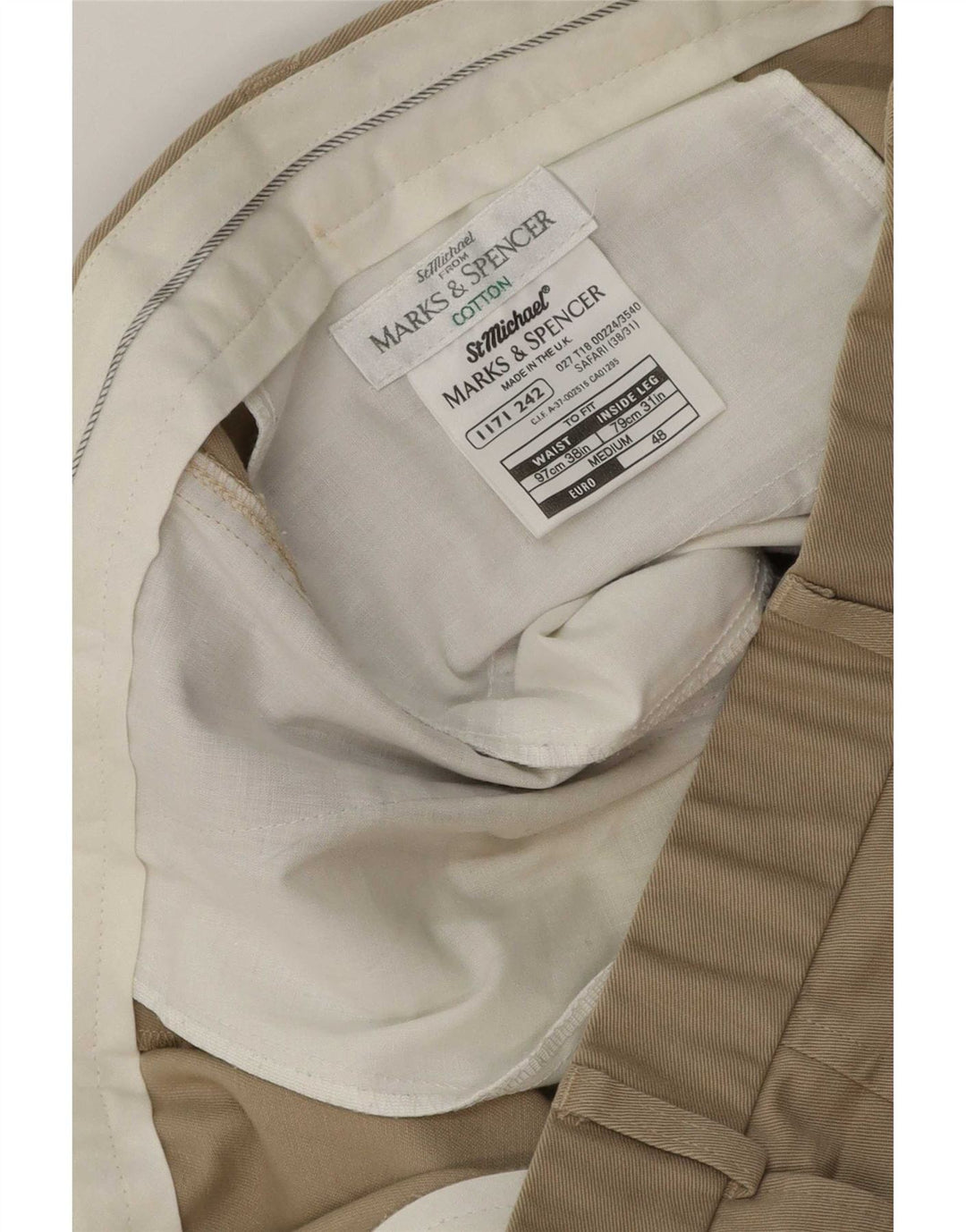 Marks & Spencer Herren St. Michael Pegged Anzughose W38 L31 Beige Baumwolle