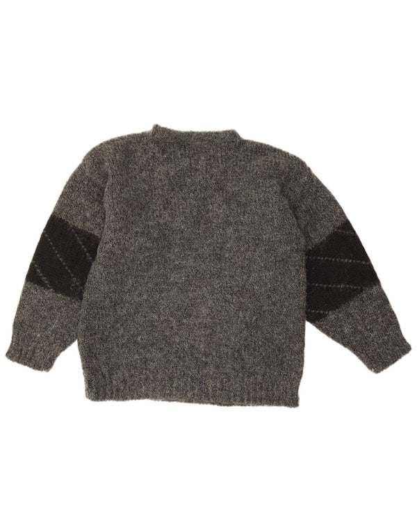 Vintage Damen Pullover mit Rundhalsausschnitt, Gr. 10, klein, grau geblümt