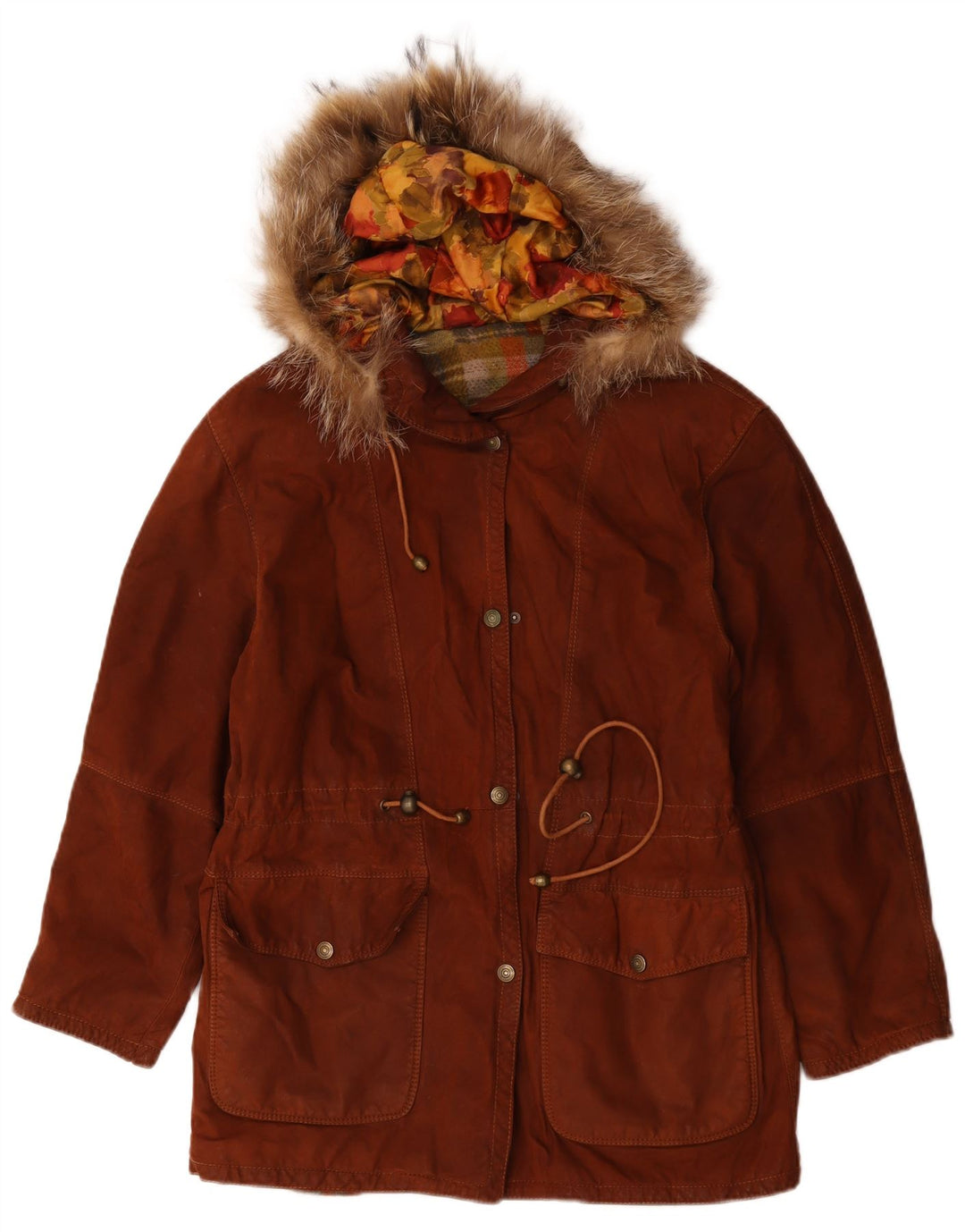 Vintage Damen Wildlederjacke mit Kapuze IT 42 Mittelbraunes Leder