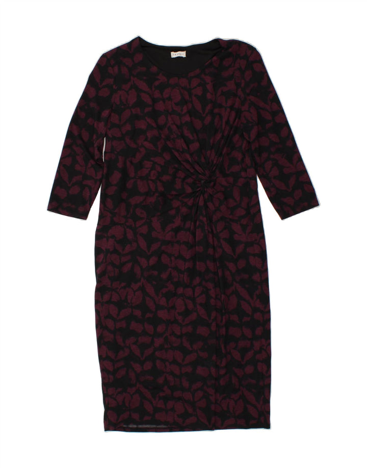 EASTEX Womens Abstract Pattern 3/4 Sleeve Maxi Dress UK 12 Medium  Maroon Vintage Eastex and Second-Hand Eastex from Messina Hembry 