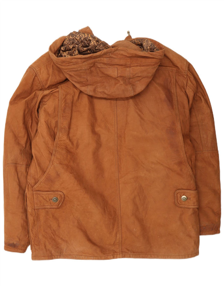 VINTAGE Herren Lederjacke mit Kapuze EU 54 2XL Braunes Leder