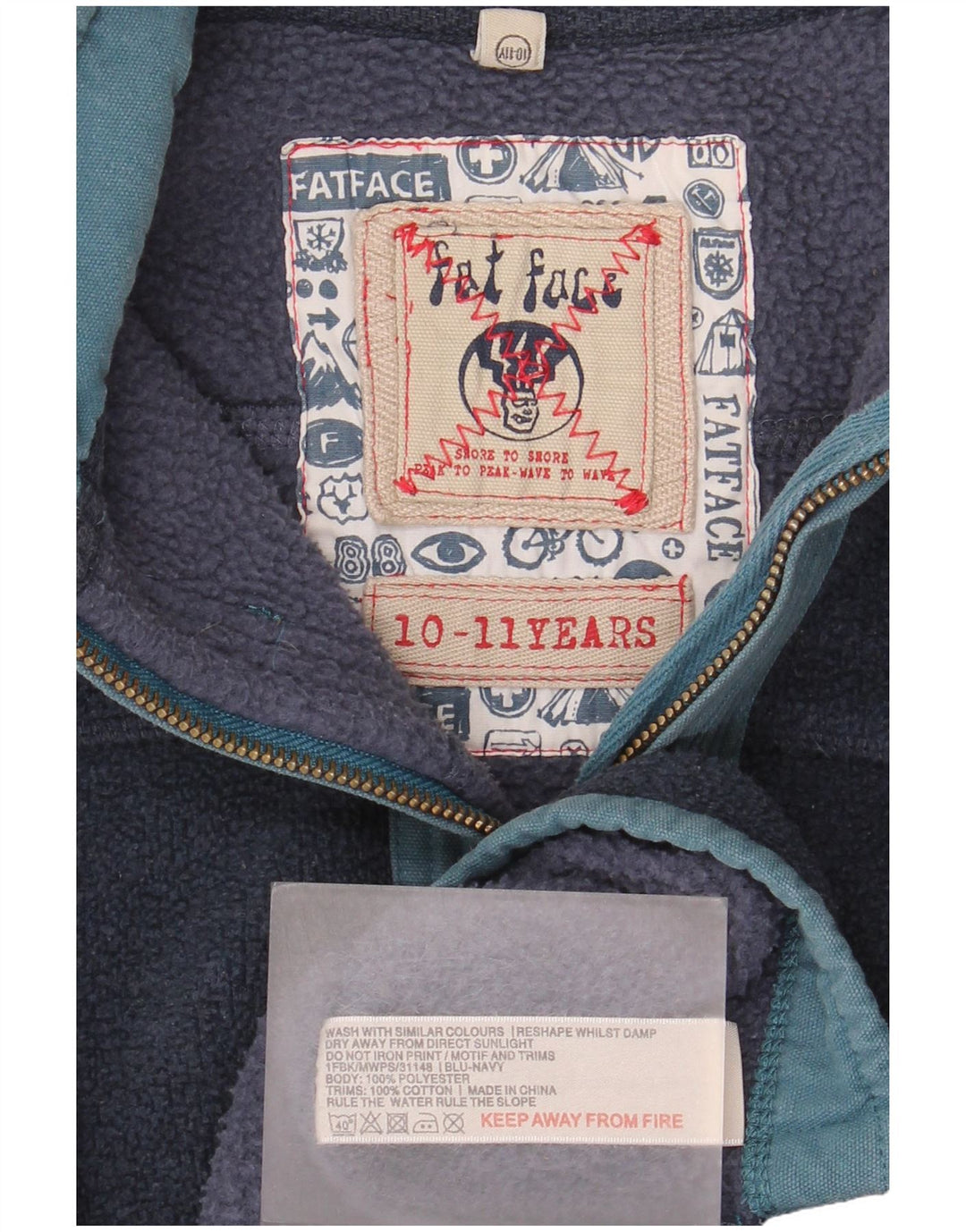 Fat Face Jungen-Fleecepullover mit Reißverschluss am Hals, 10–11 Jahre, marineblaues Polyester