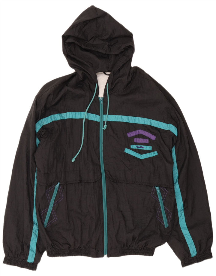 Vintage Herren-Trainingsanzug mit Kapuze, Oberteil, Jacke, XL, Schwarz, Colourblock-Polyamid