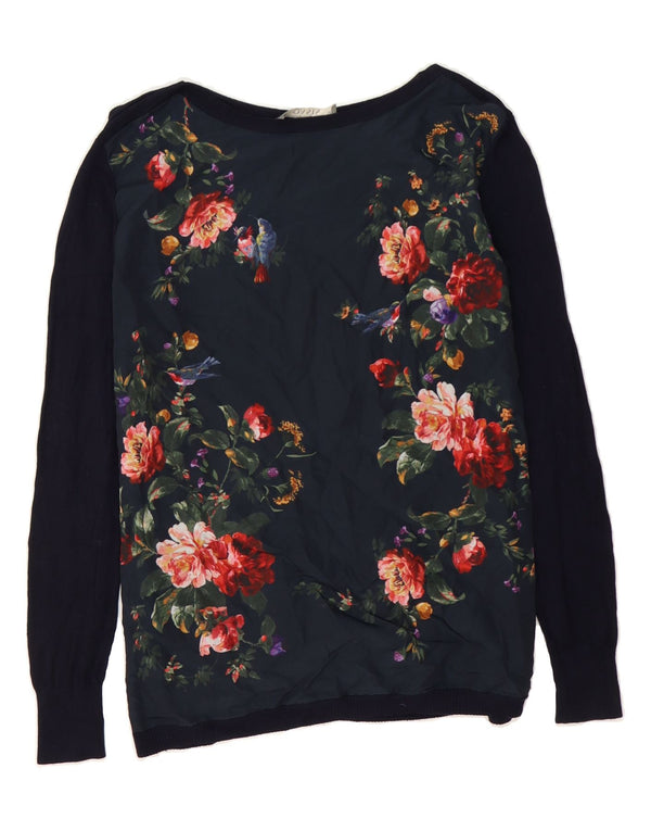 OASIS Damen-Pullover mit U-Boot-Ausschnitt, Gr. 6, XS, Marineblau, Viskose mit Blumenmuster