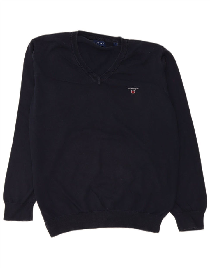 Gant Herren-Pullover mit V-Ausschnitt, groß, marineblaue Baumwolle