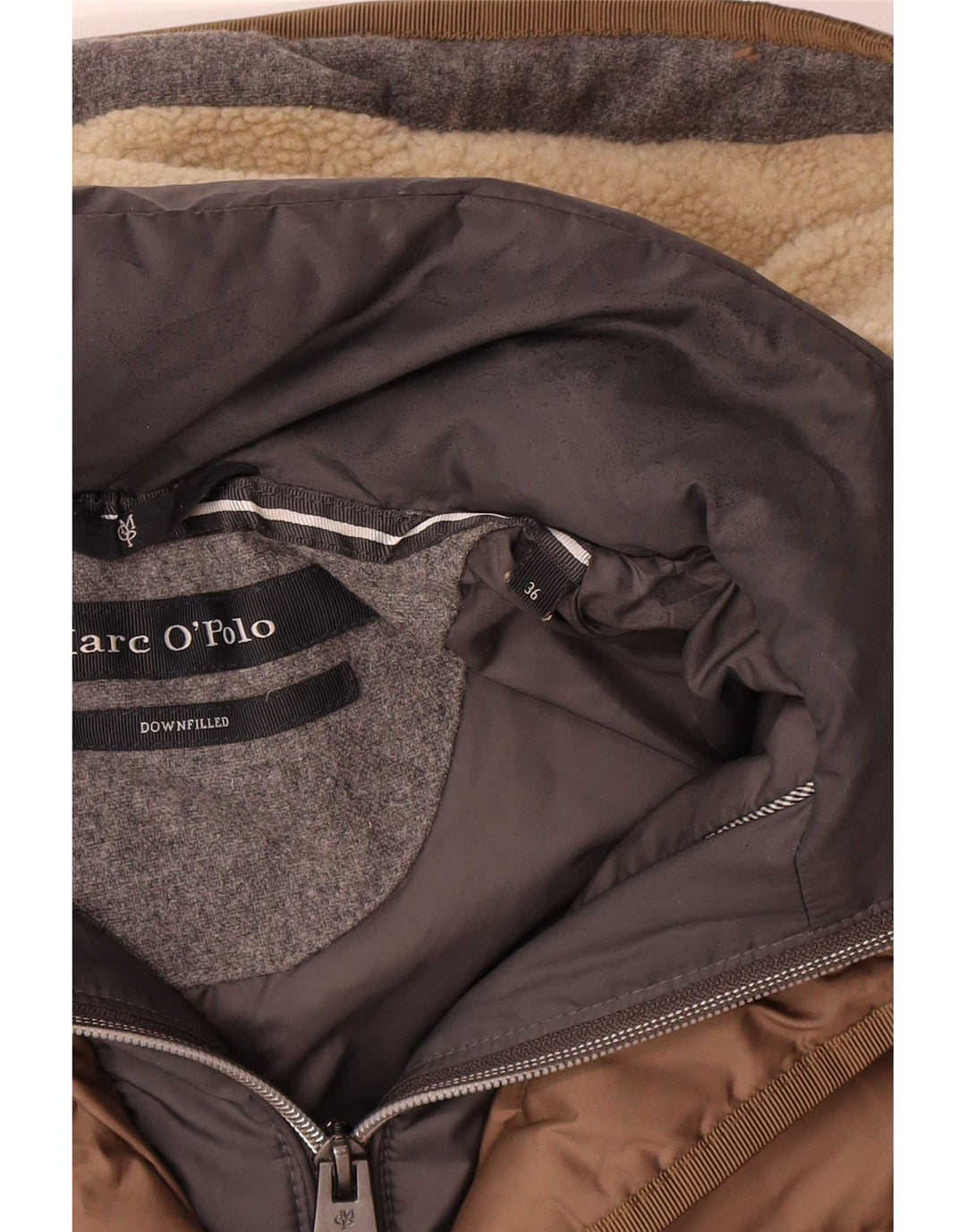 Marc O'Polo Damen Kapuzenjacke, wattiert, EU 36, klein, braun, Farbblock