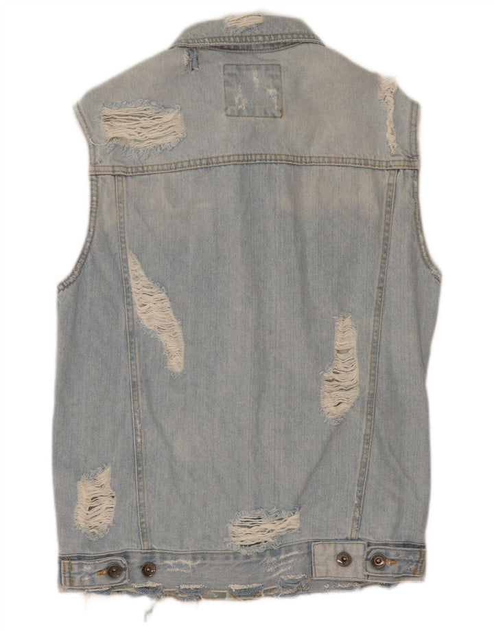 Zara Herren Distressed Denim Gilet UK 38 Mittelblaue Baumwolle