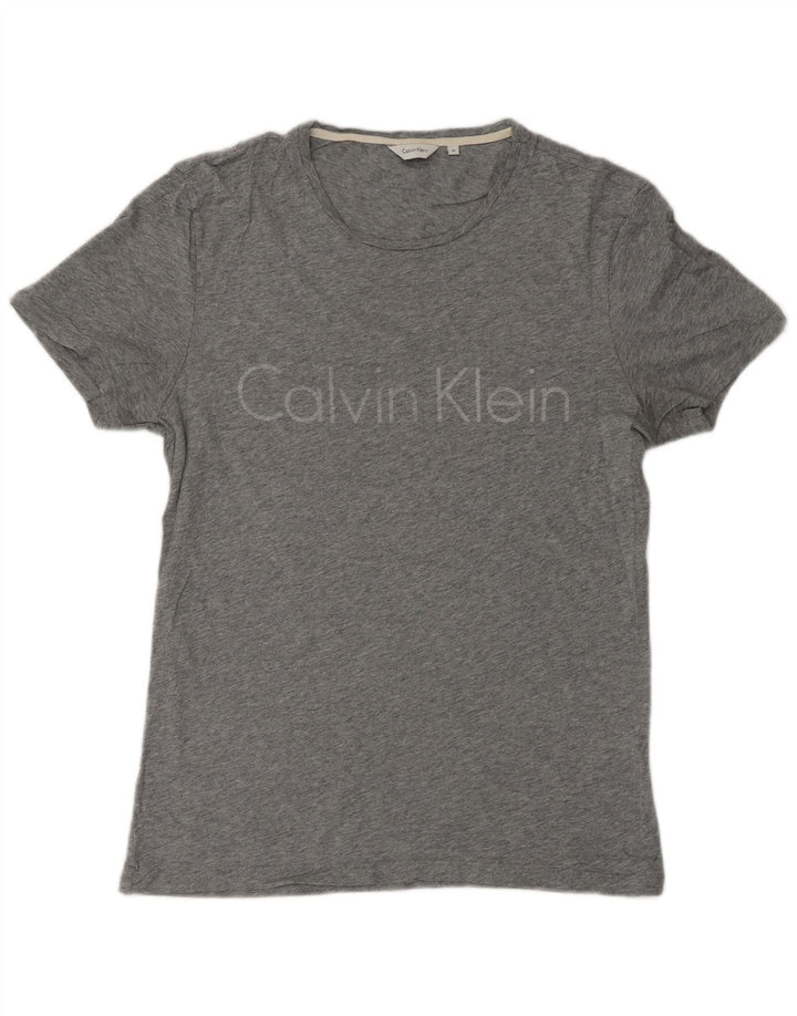 CALVIN KLEIN Herren Grafik-T-Shirt-Oberteil aus mittelgrau gesprenkelter Baumwolle