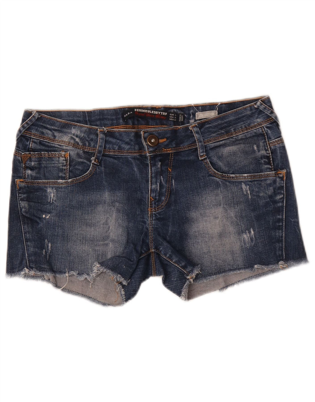 Zara Damen Distressed Denim Shorts EU 38 Small W28 Blau