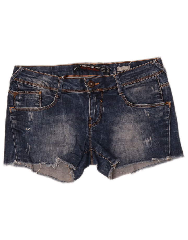 Zara Damen Distressed Denim Shorts EU 38 Small W28 Blau