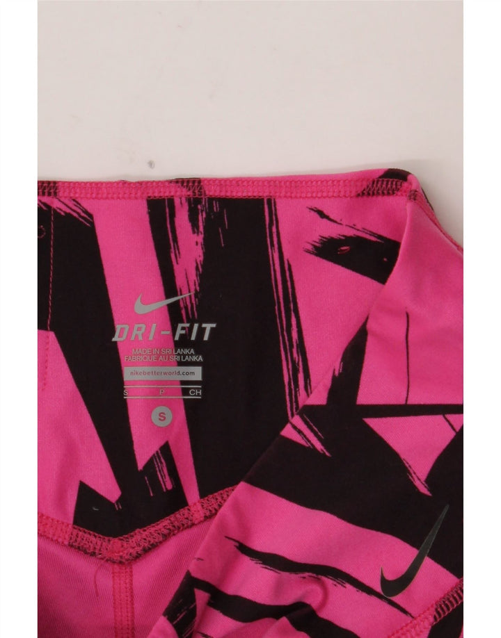 NIKE Womens Dri Fit Leggings UK 10 Small Pink Geometrisch Polyester