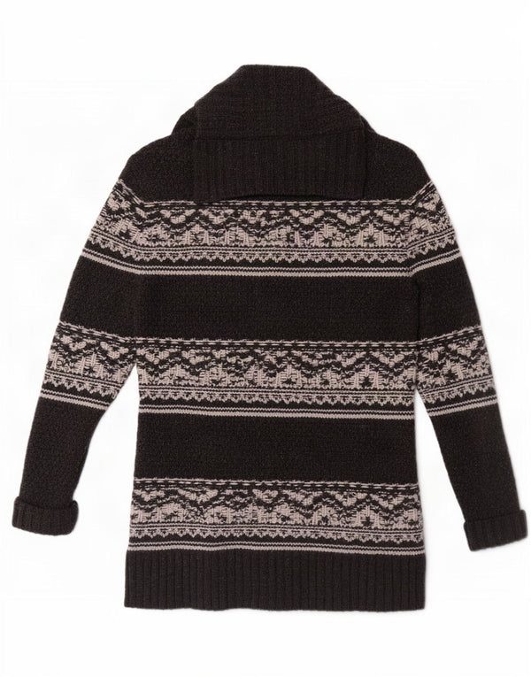 Fat Face Damen-Cardigan-Pullover UK 12 Mittelgraue Fair-Isle-Lammwolle