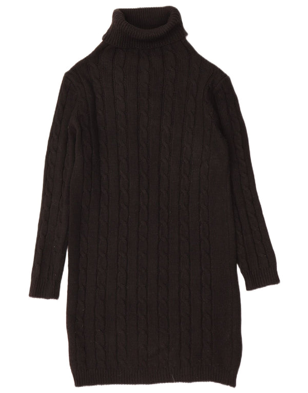 Vintage Damen Langarm Rollkragenpulloverkleid UK 14 Medium Schwarz