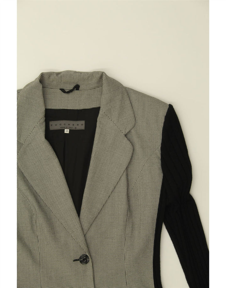 VINTAGE Womens 3 Button Blazer Jacket IT 40 Small Grey Houndstooth Viscose Vintage Vintage and Second-Hand Vintage from Messina Hembry 