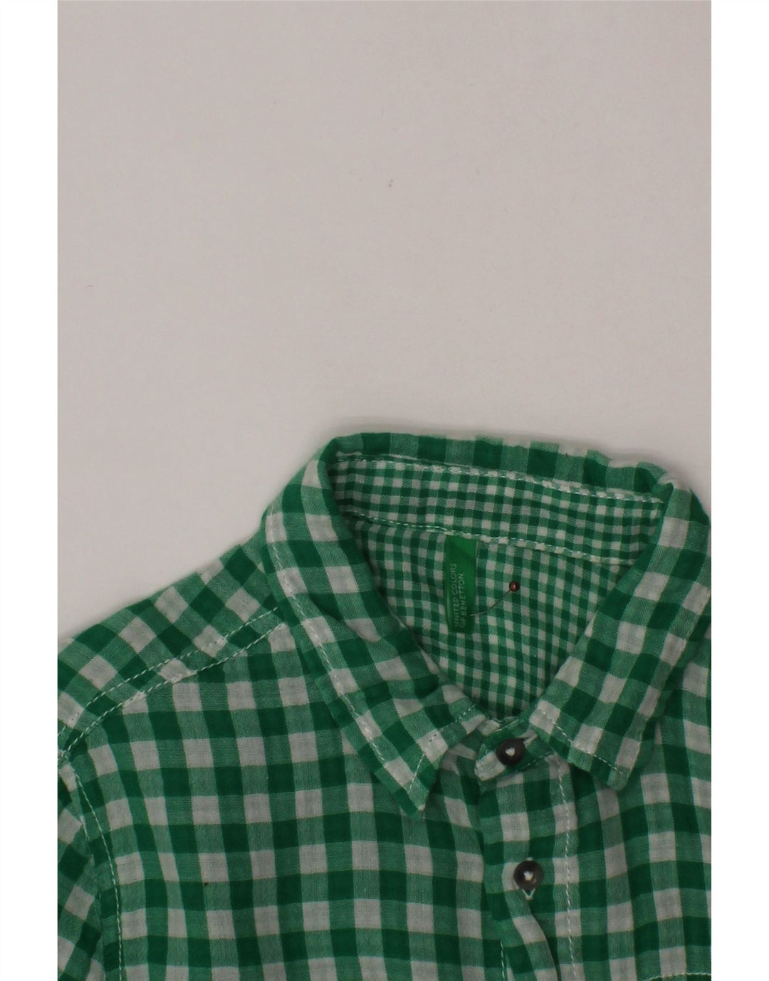 BENETTON Kurzarmhemd für Jungen, 10–11 Jahre, grüner Gingham-Karomuster