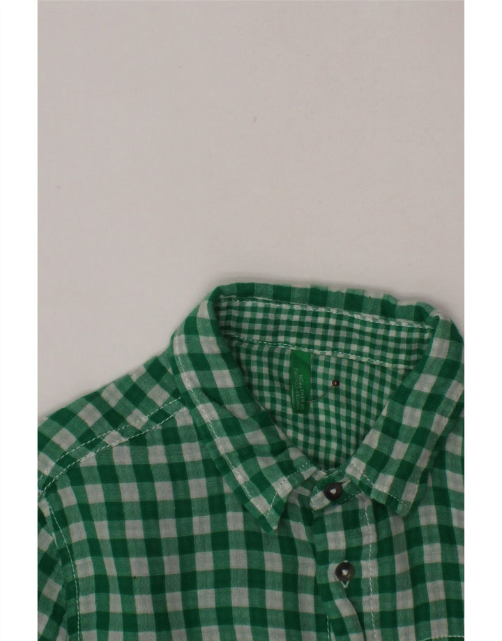 BENETTON Kurzarmhemd für Jungen, 10–11 Jahre, grüner Gingham-Karomuster