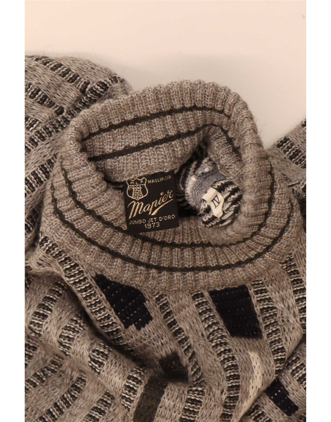Mapier Herren-Pullover mit Rollkragen, mittelgrau, gestreift, Wolle