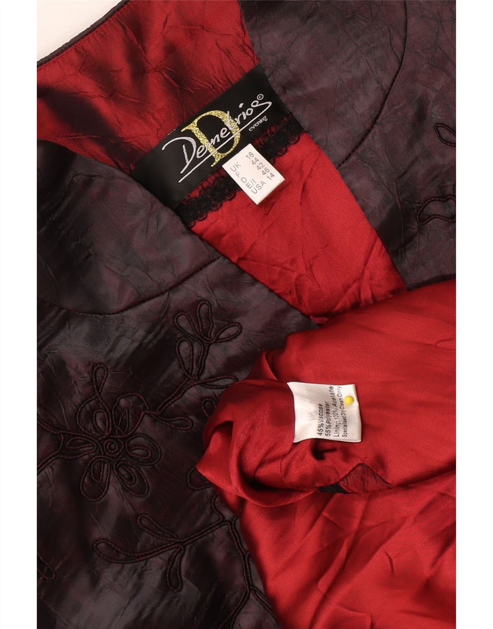 Vintage Damen Mantel UK 16 Großes Burgunderrotes Blumenmuster aus Polyester