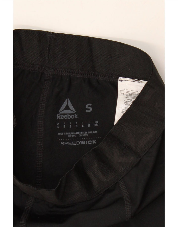 REEBOK Womens Graphic Leggings UK 8 Small  Black Polyester Vintage Reebok and Second-Hand Reebok from Messina Hembry 