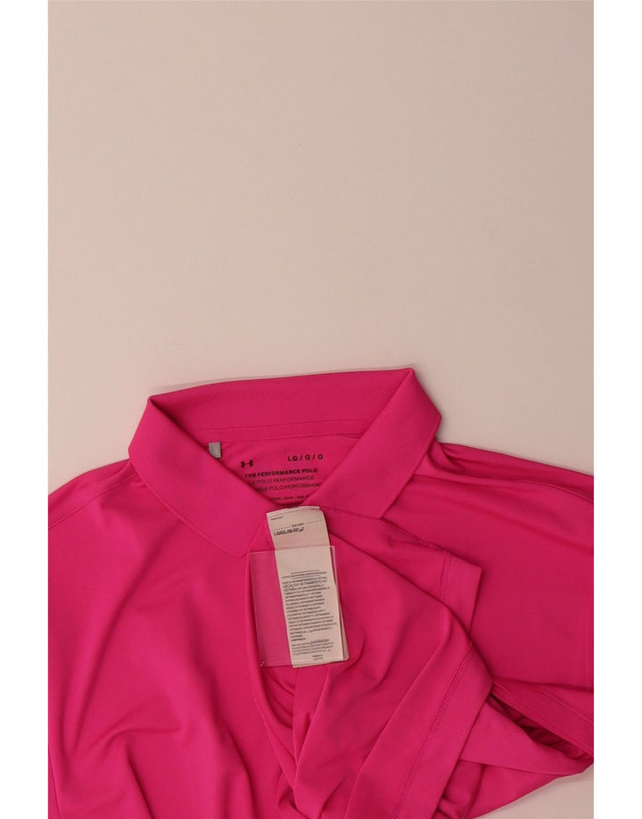 UNDER ARMOUR Mens Polo Shirt Large Pink Polyester
