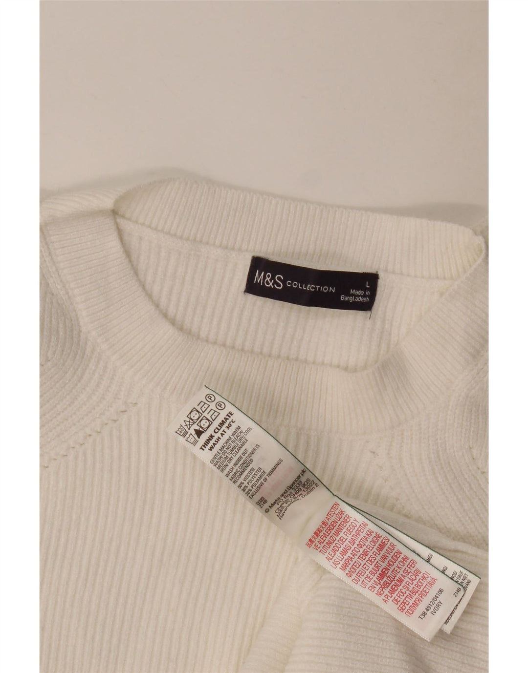 Marks & Spencer Damen-Pullover mit Rundhalsausschnitt, UK 16, Größe L, weiße Viskose