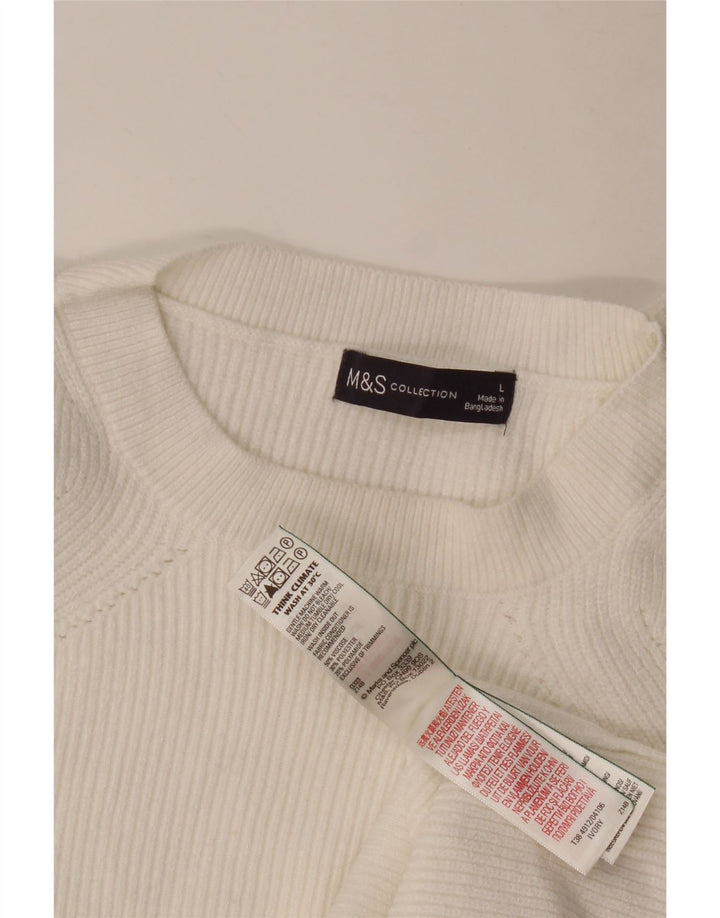 Marks & Spencer Damen-Pullover mit Rundhalsausschnitt, UK 16, Größe L, weiße Viskose