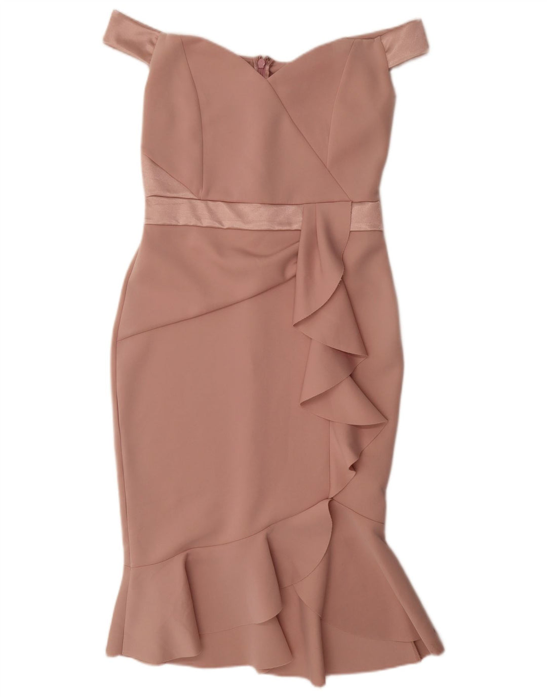 Lipsy Damen Kleid mit Rüschen vorne, schulterfrei, UK-Größe 12, Mittelrosa, Polyester
