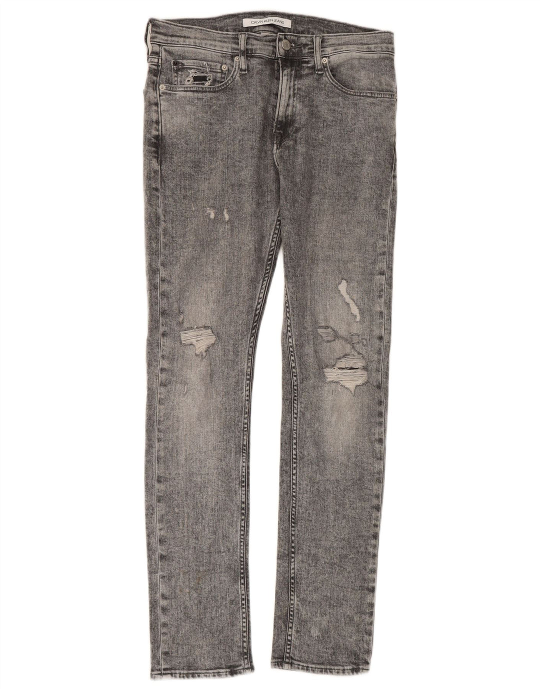 CALVIN KLEIN Damen Distressed Slim Jeans W29 L32 Graue Baumwolle