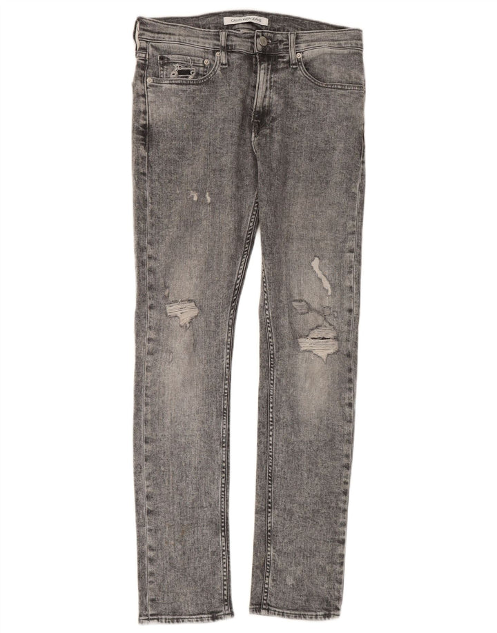 CALVIN KLEIN Damen Distressed Slim Jeans W29 L32 Graue Baumwolle