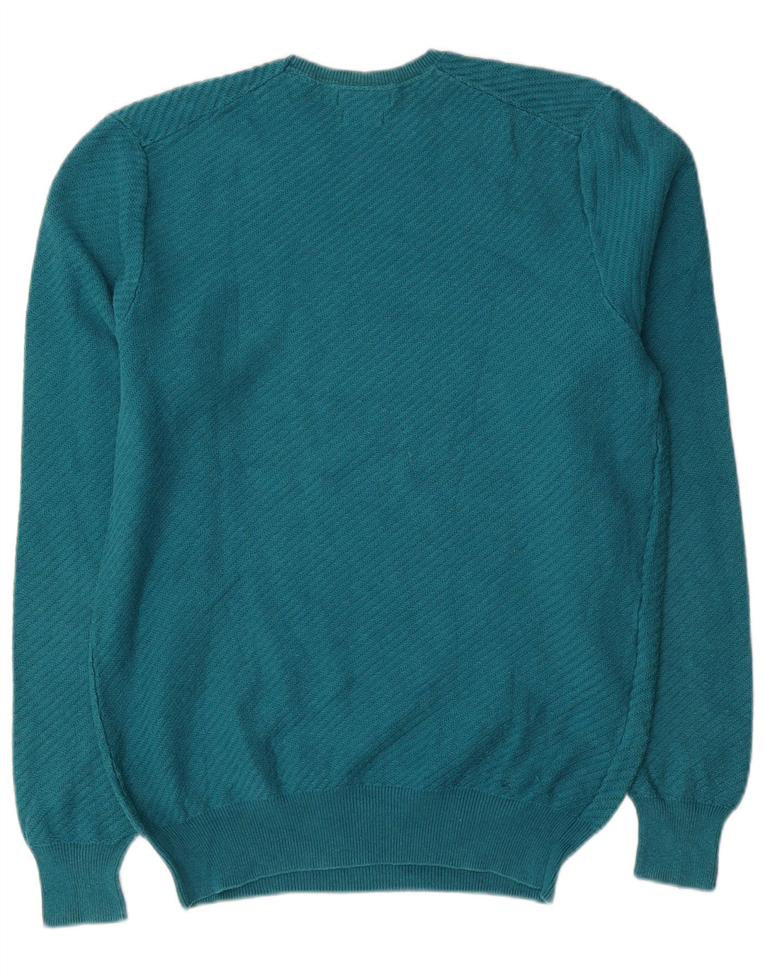 Massimo Dutti Herren-Pullover mit Rundhalsausschnitt, mittelblaue Baumwolle