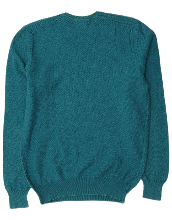 Massimo Dutti Herren-Pullover mit Rundhalsausschnitt, mittelblaue Baumwolle